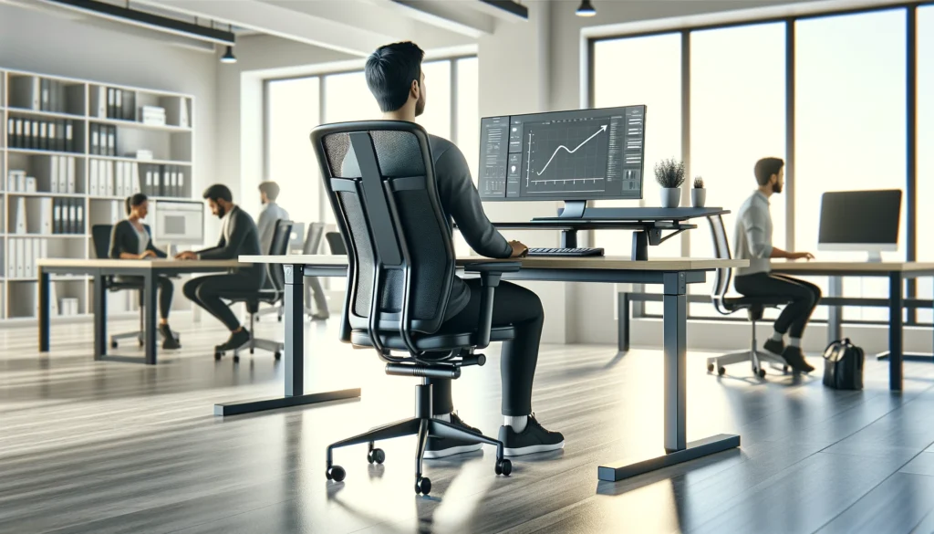 A realistic image of an office workspace with ergonomic adjustments